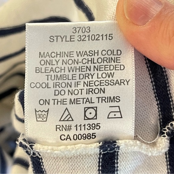 TORY BURCH NAVY WHITE STRIPE NAUTICAL TIE NECK T-SHIRT TOP TEE WOMENS X SMALL - Picture 12 of 12